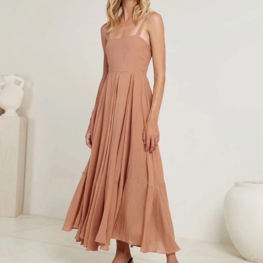SWF Boutique Tan Brown Flowy Midi Dress S